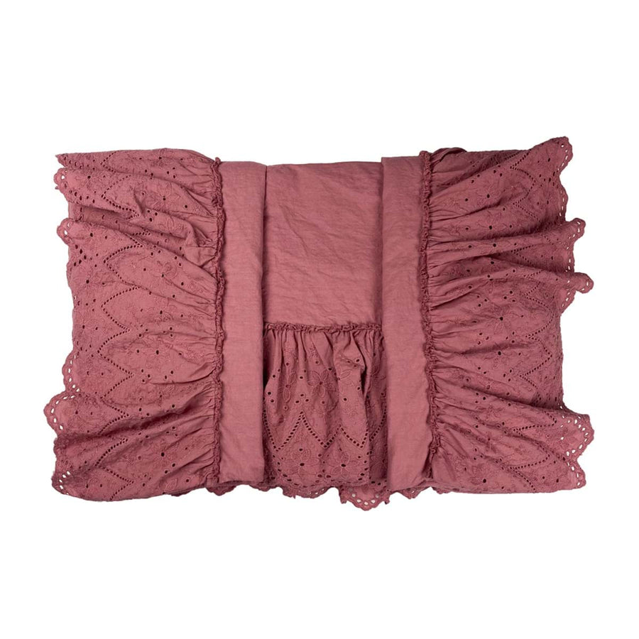 Completo letto matrimoniale Fior di Sangallo in cotone delavé rosa antico