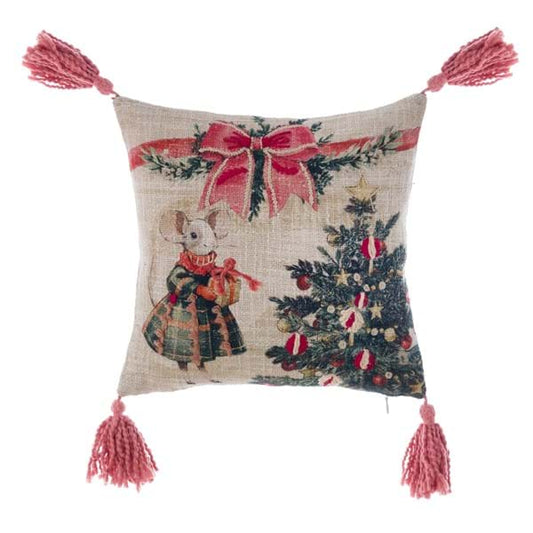 CUSCINO STAMPATO E RICAMATO CON NAPPE "FAVOLA DI NATALE"
