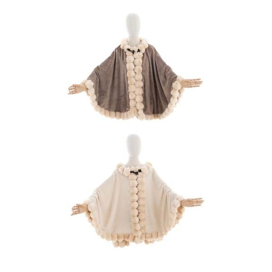 PONCHO CON POM POMS ASSORTITO 280GSM "POM POM VELLUTO"
