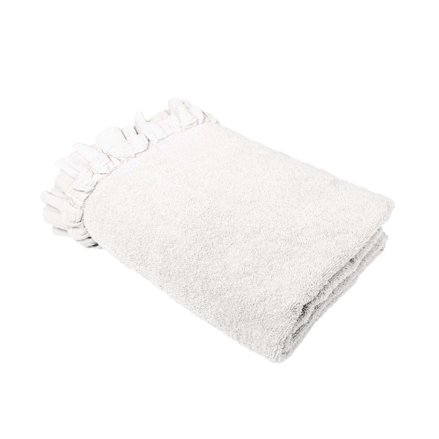 Telo bagno in cotone con gala in voile Nuvole di Voile, bianco