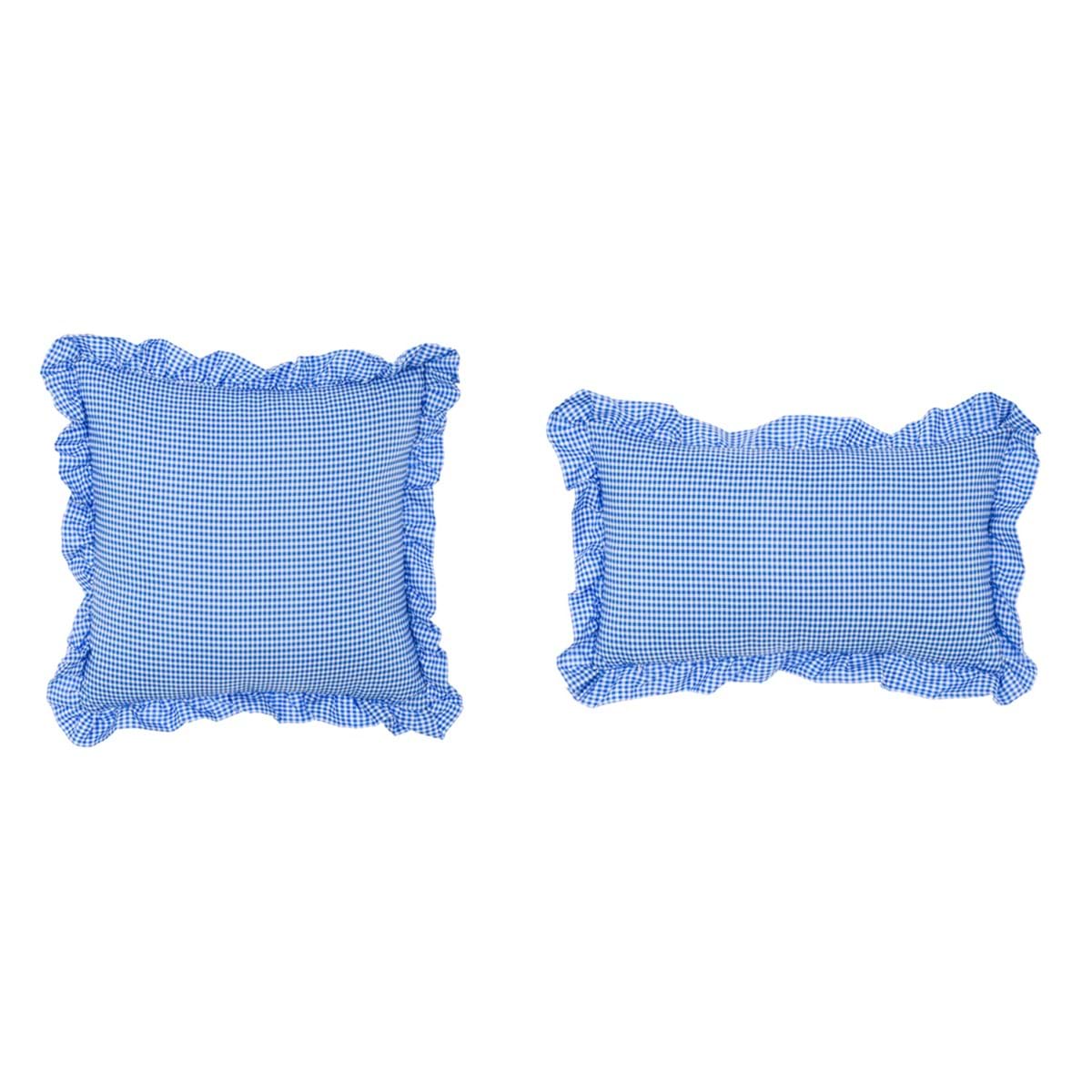 SET 2 CUSCINI CON GALA ASSORTITO 30X50 45X45 "SOGNO VICHY" BLANC MARICLO' - Colore Azzurro