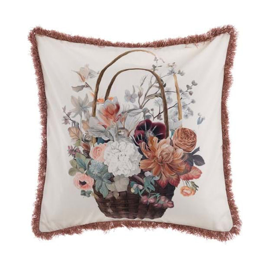 CUSCINO STAMPATO IN VELLUTO CON FRANGE "ROSE COLLECTION"
