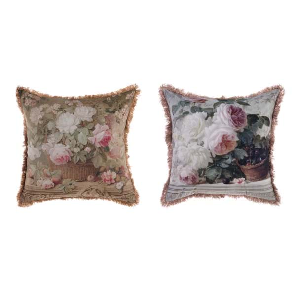 CUSCINO STAMPATO IN VELLUTO CON FRANGE ASSORTITO"ROSE COLLECTION" BLANC MARICLÓ BLANC MARICLÓ