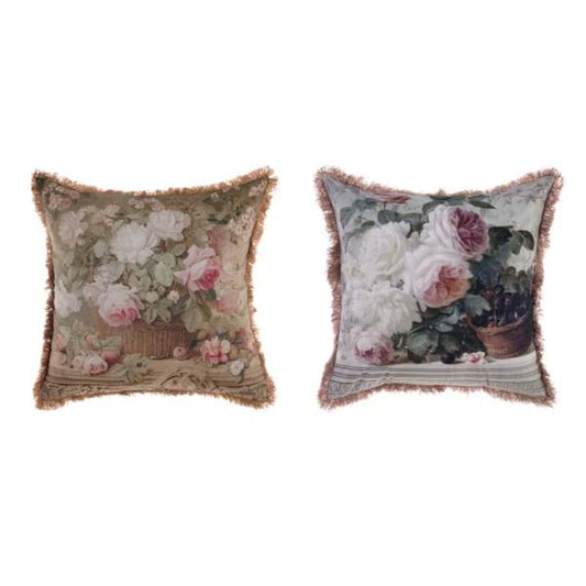 CUSCINO STAMPATO IN VELLUTO CON FRANGE ASSORTITO "ROSE COLLECTION"