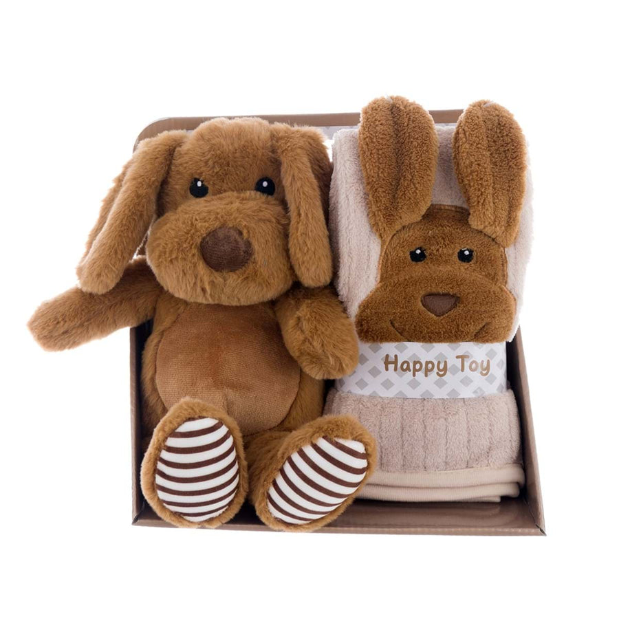 Plaid Baby Collection con pupazzo cagnolino marrone in scatola