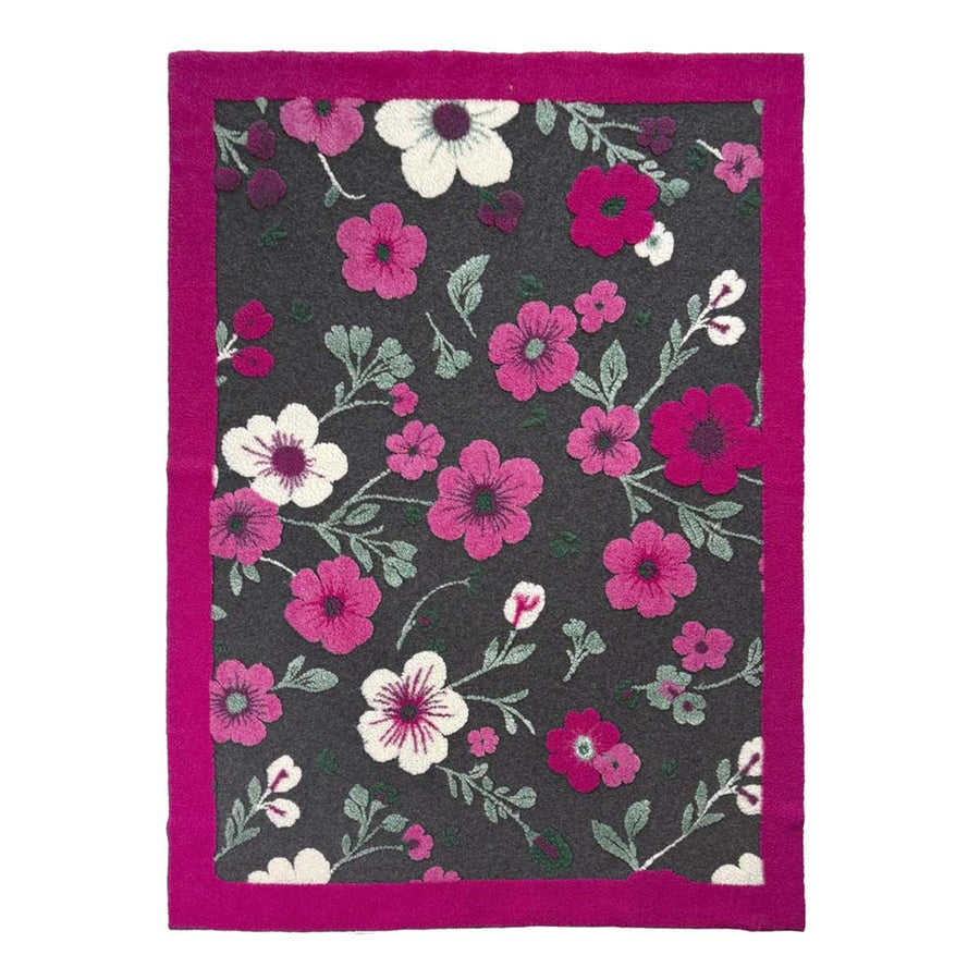 Plaid in misto lana con fiori fucsia su fondo antracite 160 x 200 cm