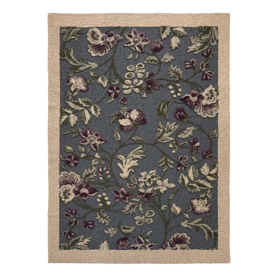 Plaid in misto lana floreale multicolor su fondo blu ardesia 160 x 200 cm