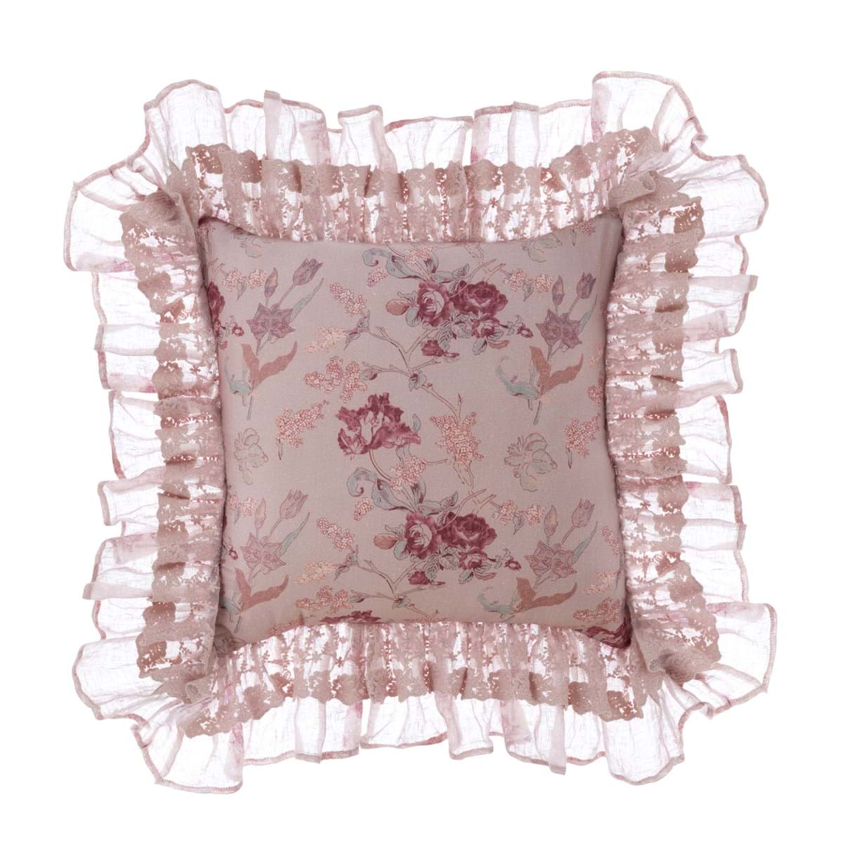 Cuscino quadrato in cotone stampato con gale Sogni in Fiore 45 x 45 cm