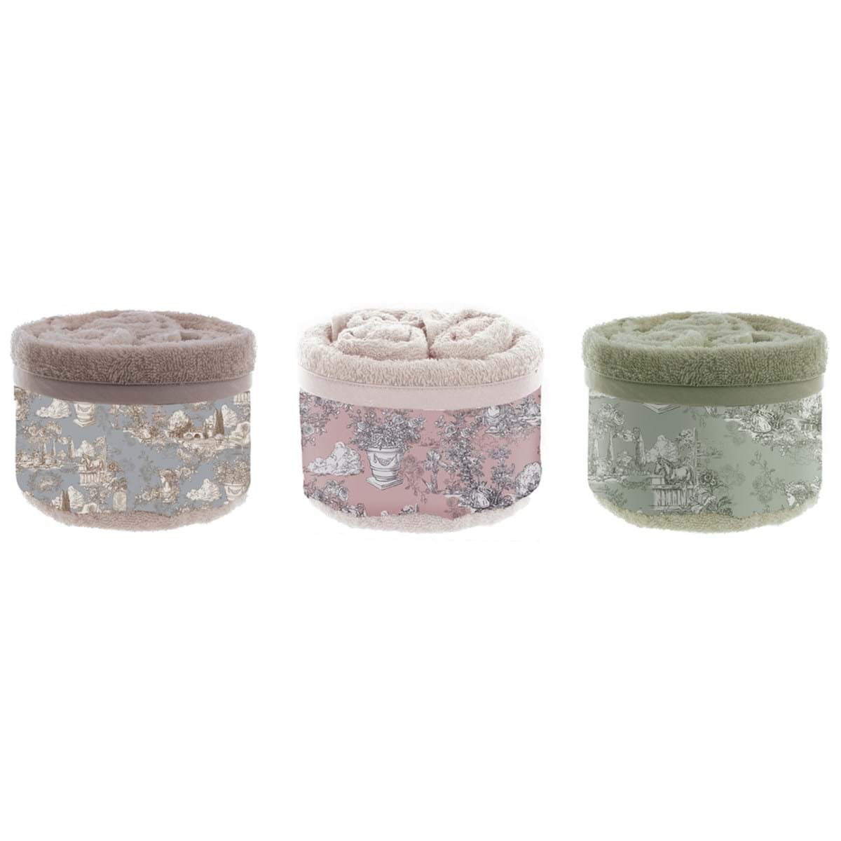 Cestino con tre lavette in cotone Toile du Borgo
