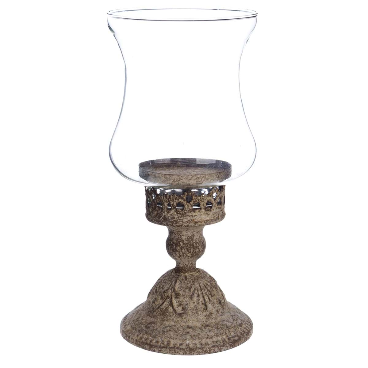 Portacandele in metallo e vetro Antica Officina, 13,50 x 13,50 x 29,50 cm