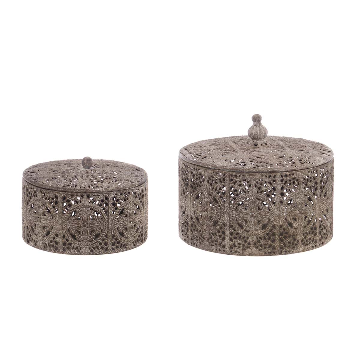 Set di due barattoli decorativi in metallo con coperchio Antica Officina
