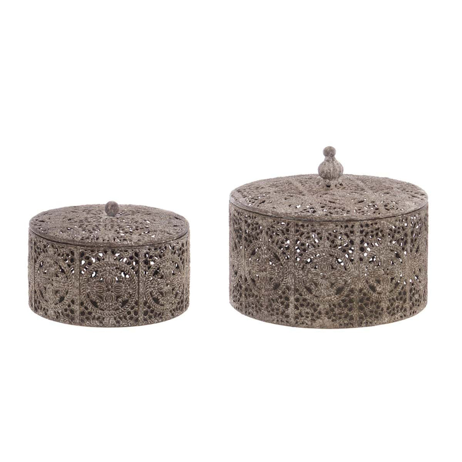 Set di due barattoli decorativi in metallo con coperchio Antica Officina