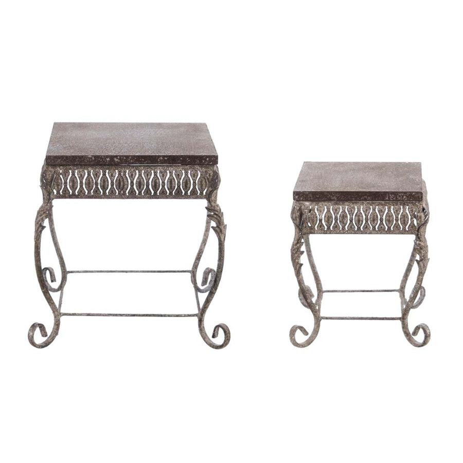 Set di due portavasi in metallo e legno Antica Officina