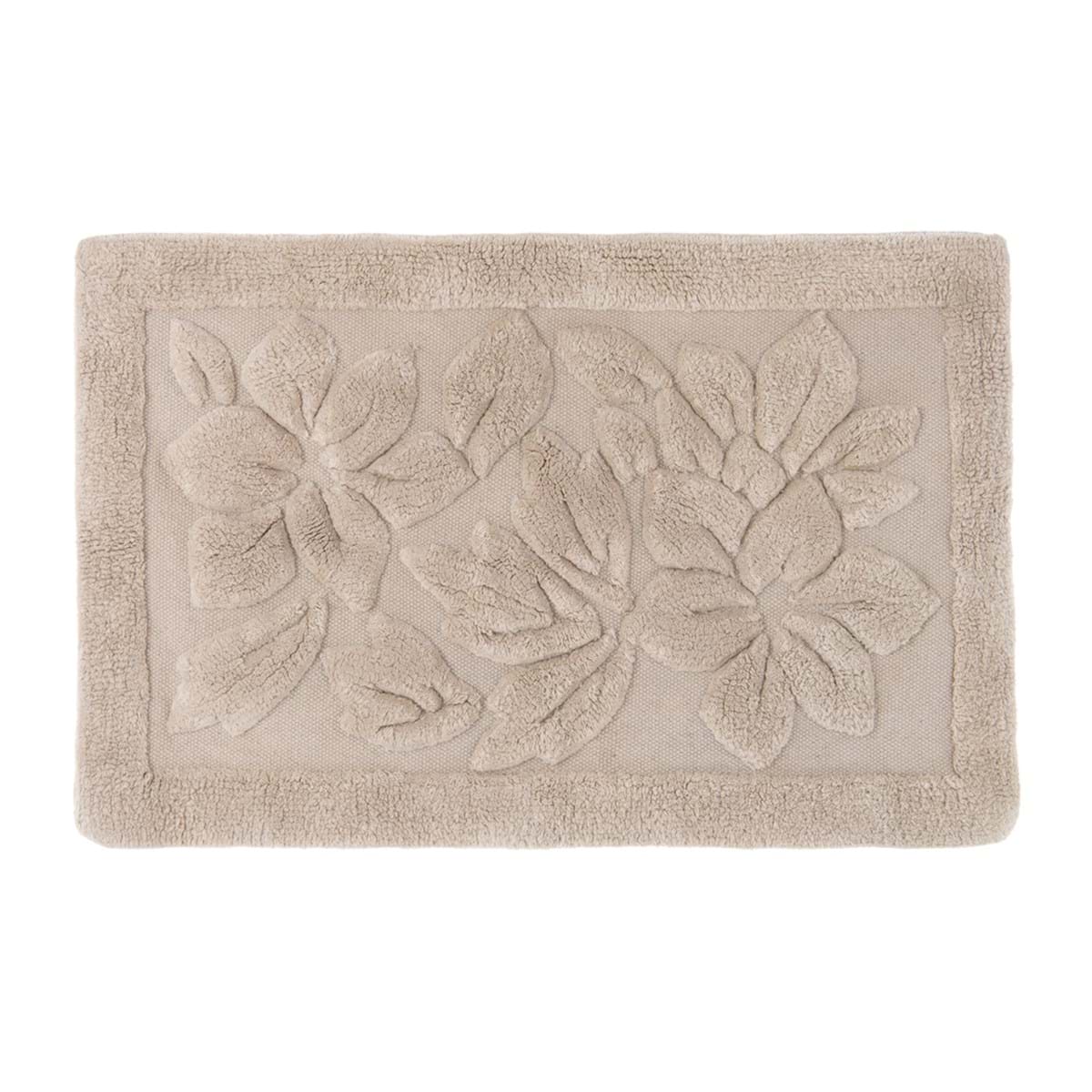 Tappeto bagno in cotone con fiori, beige