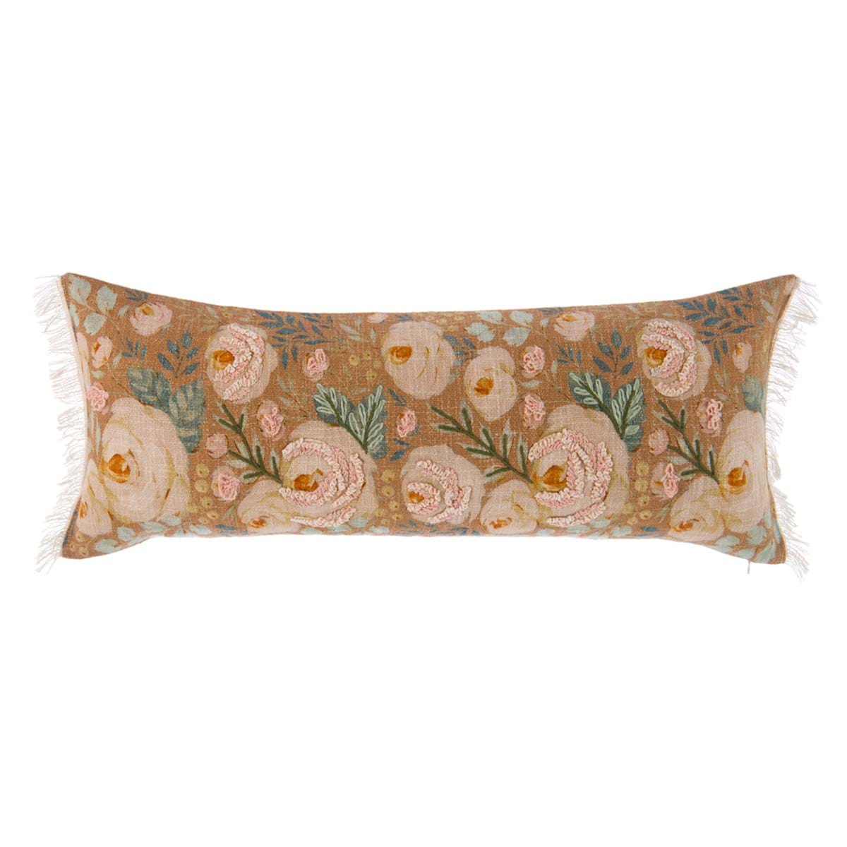 Cuscino lungo in cotone stampato e ricamato Bloom Collection 35 x 90 cm