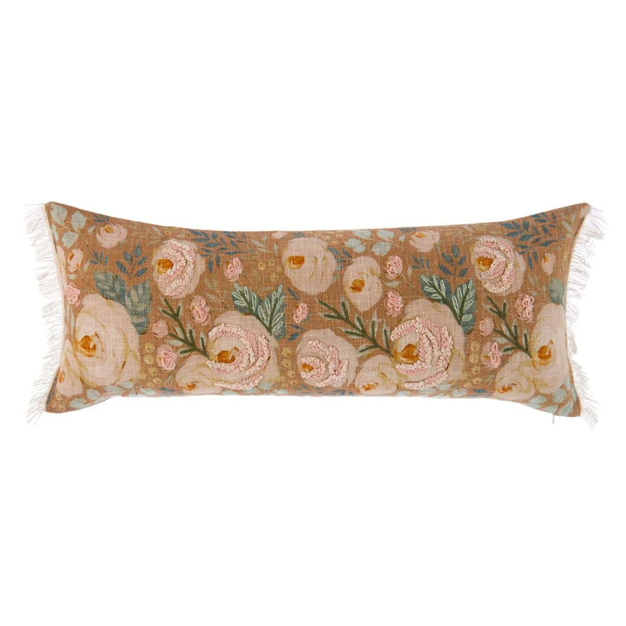 Cuscino lungo in cotone stampato e ricamato Bloom Collection 35 x 90 cm